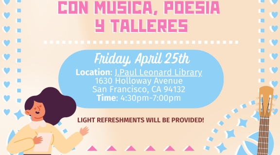Flyer for April 25, 2025 Community event at J. Paul Leonard Library